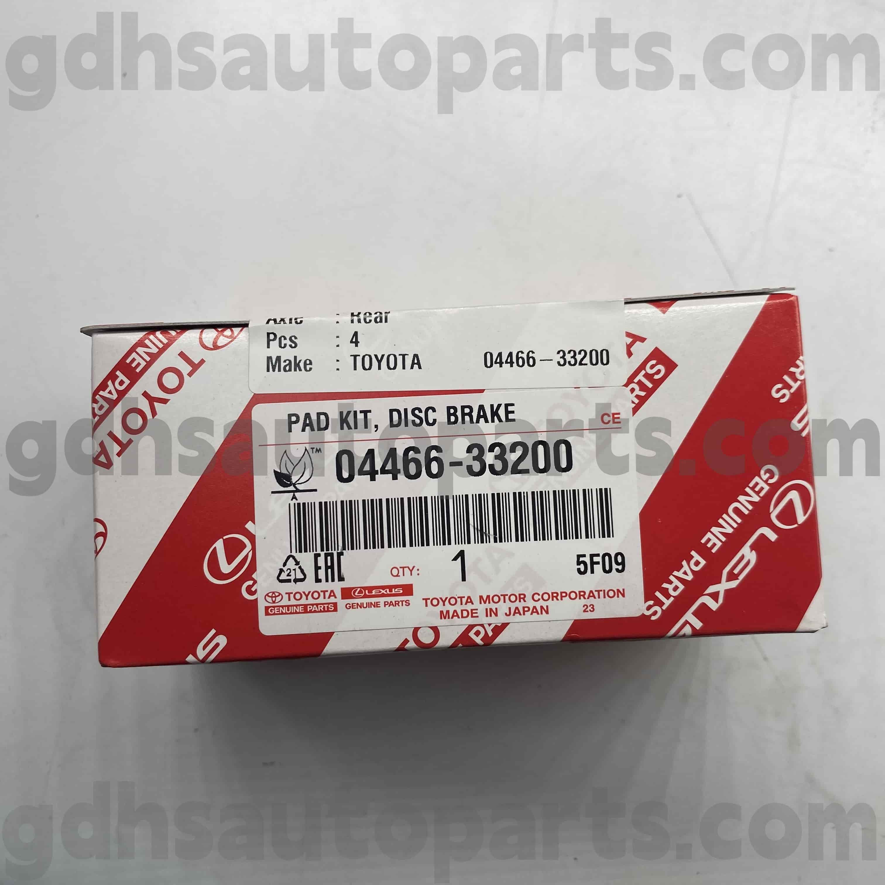 04466-33200 TOYOTA Äkta delar Bakre bromsbelägg för Camry/Hybrid, Lexus ES350 (NAP) Chassis nr. ACV51 ASV50 AVV60 som